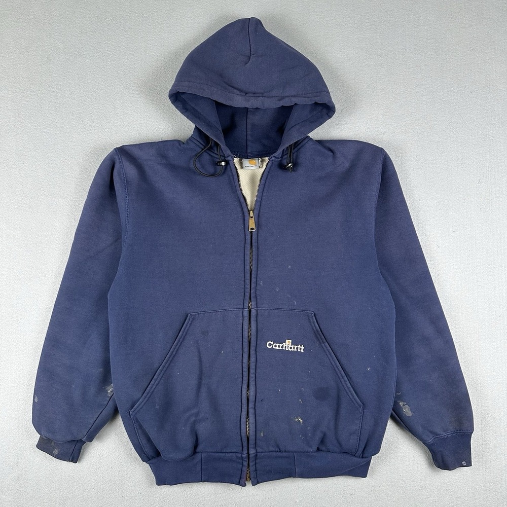 Carhartt Thermal Lined Hoodie Small Navy Blue Full Zip K129 NVY Distressed